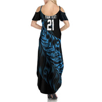 New Zealand Lawn Bowls Custom Family Matching Summer Maxi Dress and Hawaiian Shirt Blue Maori Warrior Tribal Silver Fern - Polynesian Pride