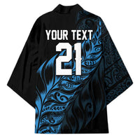 New Zealand Lawn Bowls Custom Kimono Blue Maori Warrior Tribal Silver Fern - Polynesian Pride