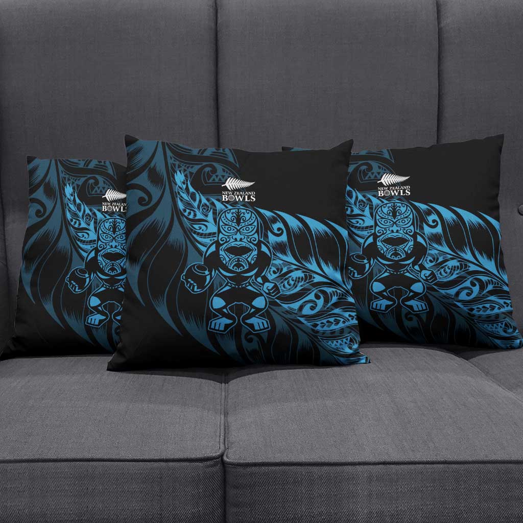 New Zealand Lawn Bowls Pillow Cover Blue Maori Warrior Tribal Silver Fern - Polynesian Pride