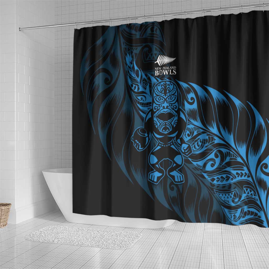 New Zealand Lawn Bowls Shower Curtain Blue Maori Warrior Tribal Silver Fern - Polynesian Pride