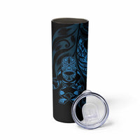 New Zealand Lawn Bowls Custom Skinny Tumbler Blue Maori Warrior Tribal Silver Fern - Polynesian Pride