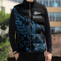 New Zealand Lawn Bowls Custom Sleeveless Puffer Jacket Blue Maori Warrior Tribal Silver Fern - Polynesian Pride