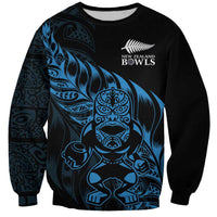 New Zealand Lawn Bowls Custom Sweatshirt Blue Maori Warrior Tribal Silver Fern - Polynesian Pride