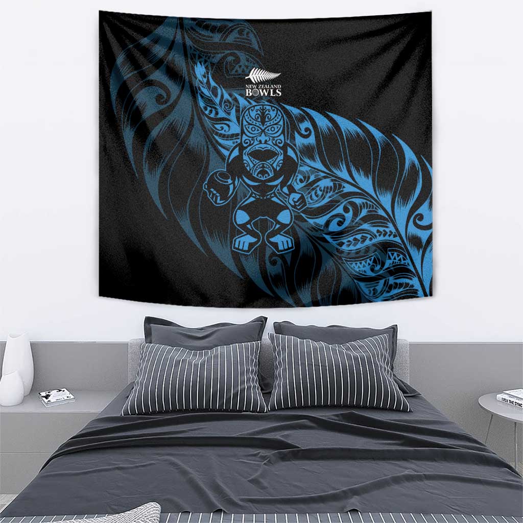 New Zealand Lawn Bowls Tapestry Blue Maori Warrior Tribal Silver Fern - Polynesian Pride
