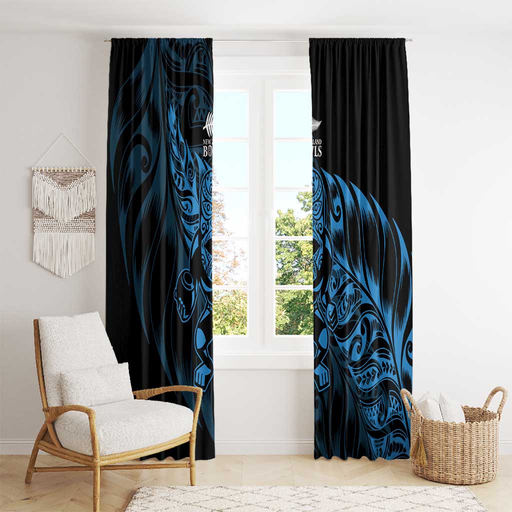 New Zealand Lawn Bowls Window Curtain Blue Maori Warrior Tribal Silver Fern - Polynesian Pride
