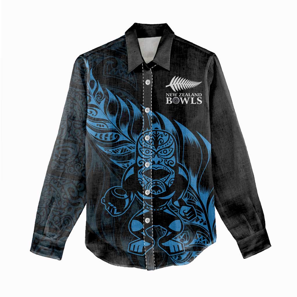 New Zealand Lawn Bowls Custom Women Casual Shirt Blue Maori Warrior Tribal Silver Fern - Polynesian Pride