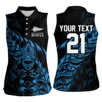 New Zealand Lawn Bowls Custom Women Sleeveless Polo Shirt Blue Maori Warrior Tribal Silver Fern - Polynesian Pride