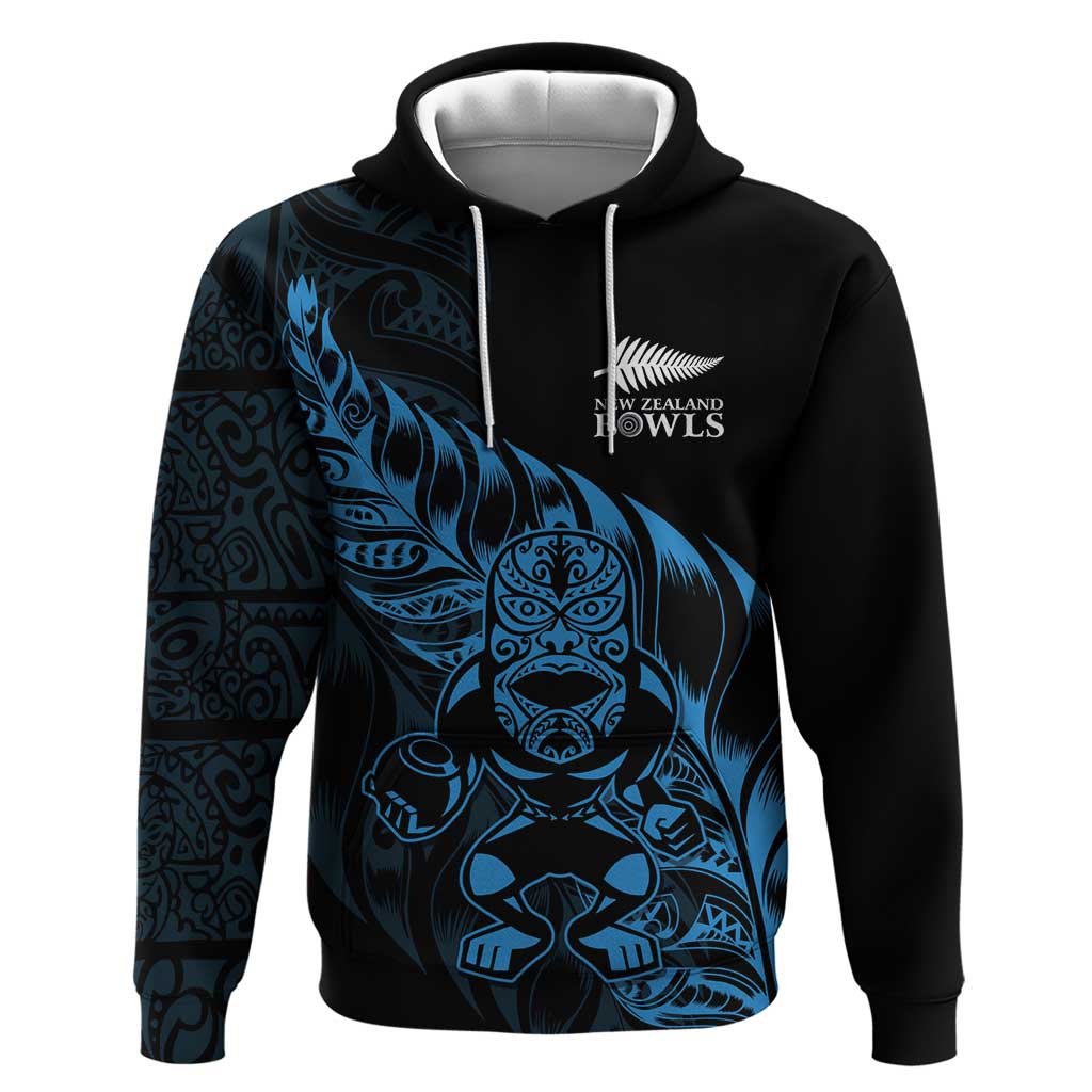 New Zealand Lawn Bowls Custom Zip Hoodie Blue Maori Warrior Tribal Silver Fern - Polynesian Pride