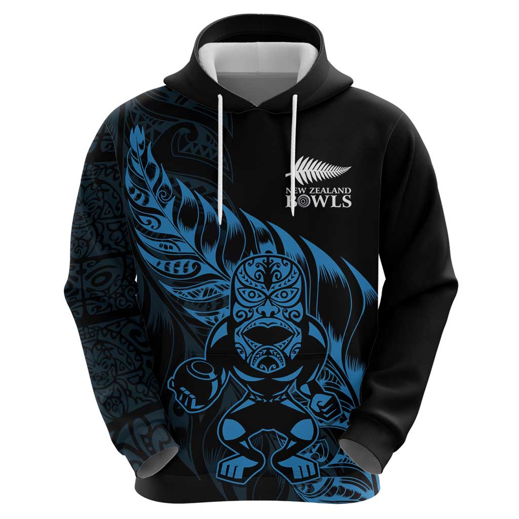 New Zealand Lawn Bowls Custom Zip Hoodie Blue Maori Warrior Tribal Silver Fern - Polynesian Pride
