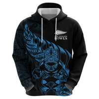 New Zealand Lawn Bowls Custom Zip Hoodie Blue Maori Warrior Tribal Silver Fern - Polynesian Pride