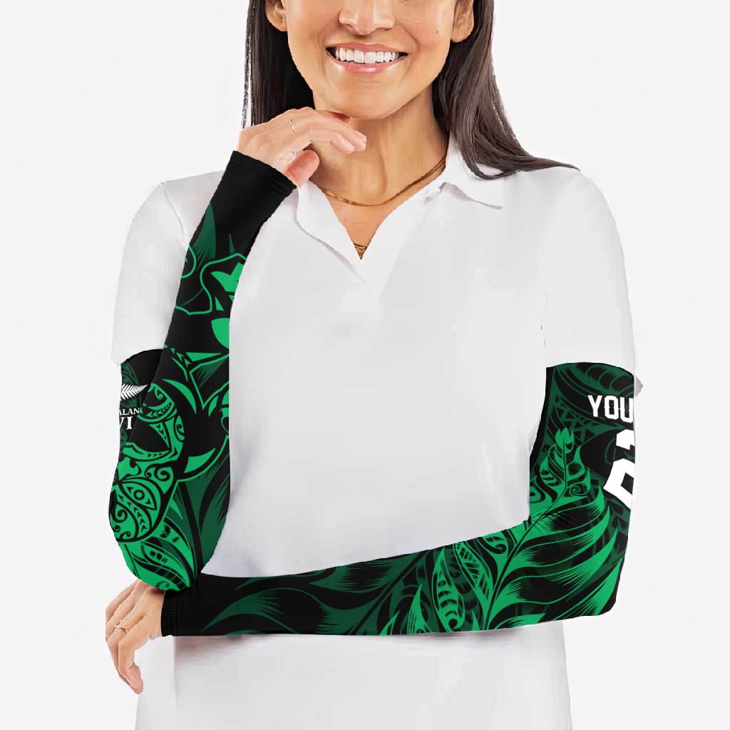 New Zealand Lawn Bowls Custom Arm Sleeves Green Maori Warrior Tribal Silver Fern - Polynesian Pride
