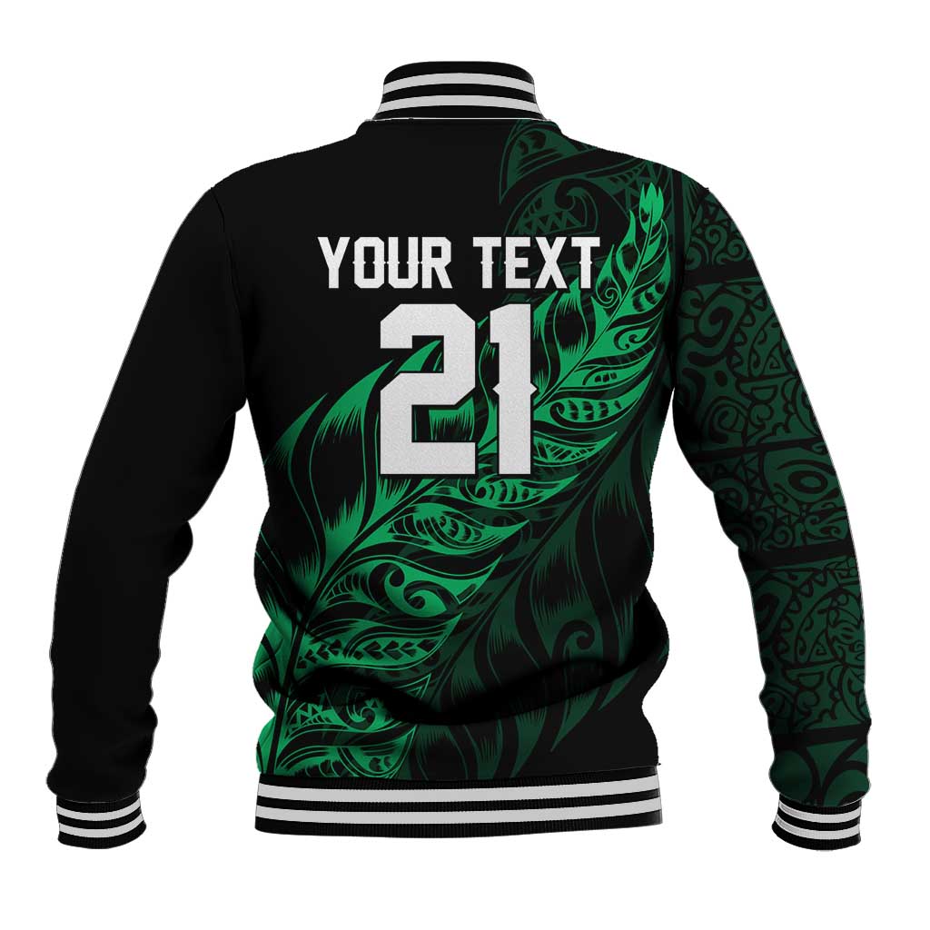 New Zealand Lawn Bowls Custom Baseball Jacket Green Maori Warrior Tribal Silver Fern - Polynesian Pride
