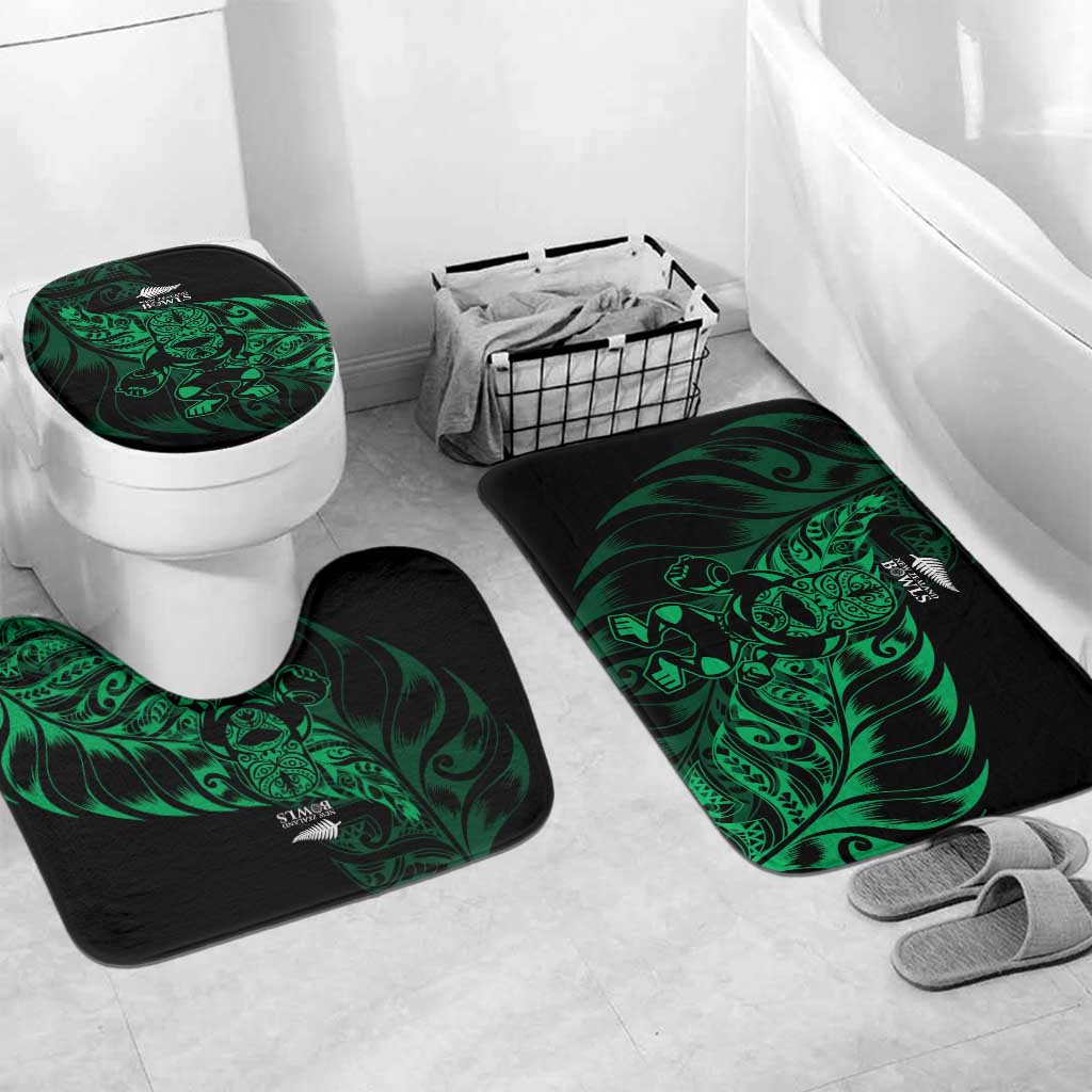 New Zealand Lawn Bowls Bathroom Set Green Maori Warrior Tribal Silver Fern - Polynesian Pride