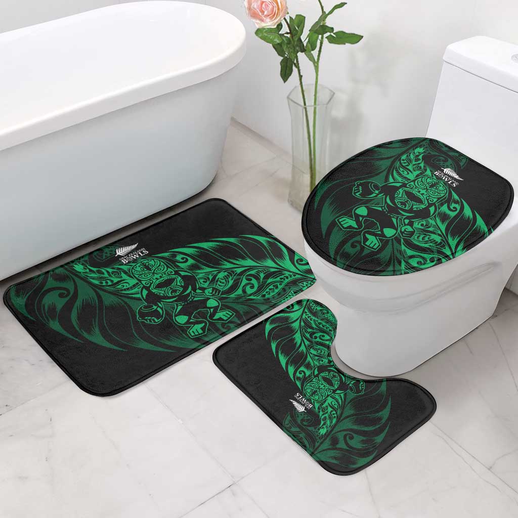 New Zealand Lawn Bowls Bathroom Set Green Maori Warrior Tribal Silver Fern - Polynesian Pride