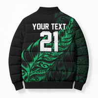 New Zealand Lawn Bowls Custom Bomber Puffer Jacket Green Maori Warrior Tribal Silver Fern - Polynesian Pride