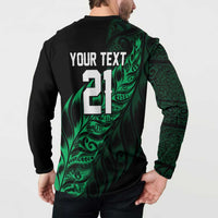 New Zealand Lawn Bowls Custom Button Sweatshirt Green Maori Warrior Tribal Silver Fern - Polynesian Pride