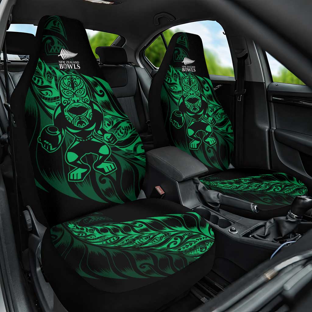 New Zealand Lawn Bowls Car Seat Cover Green Maori Warrior Tribal Silver Fern - Polynesian Pride