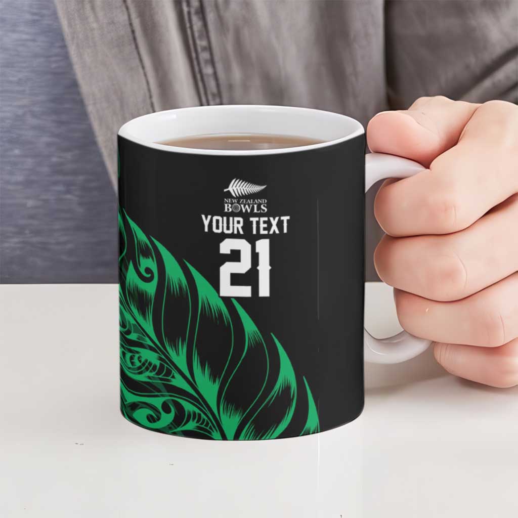 New Zealand Lawn Bowls Custom Ceramic Mug Green Maori Warrior Tribal Silver Fern - Polynesian Pride