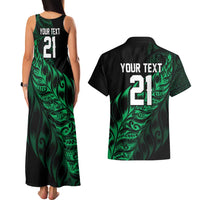 New Zealand Lawn Bowls Custom Couples Matching Tank Maxi Dress and Hawaiian Shirt Green Maori Warrior Tribal Silver Fern - Polynesian Pride