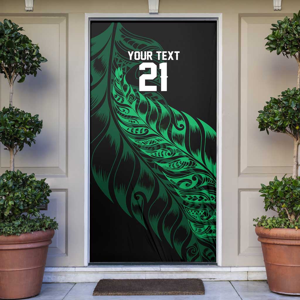 New Zealand Lawn Bowls Custom Door Cover Green Maori Warrior Tribal Silver Fern - Polynesian Pride