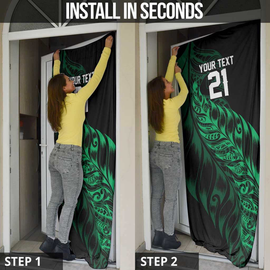 New Zealand Lawn Bowls Custom Door Cover Green Maori Warrior Tribal Silver Fern - Polynesian Pride