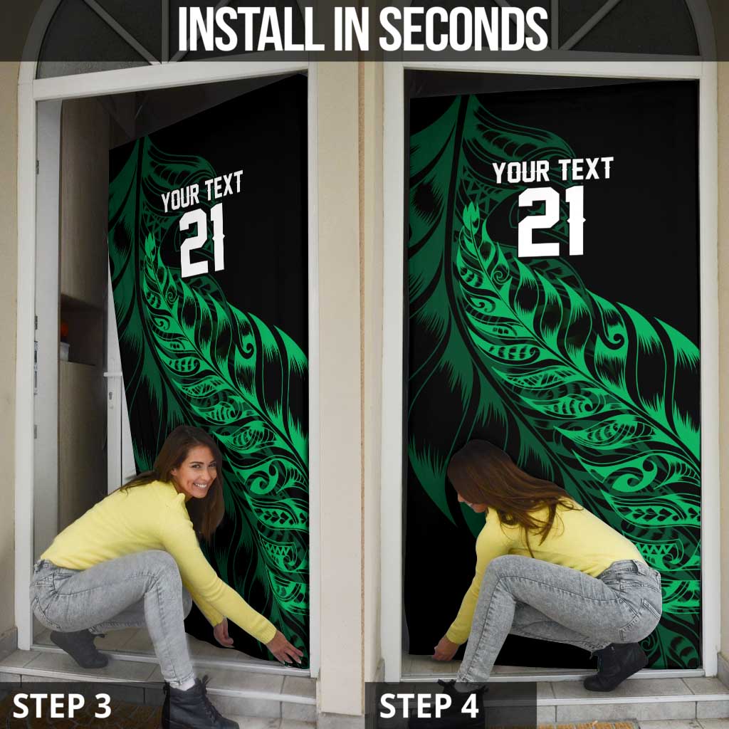New Zealand Lawn Bowls Custom Door Cover Green Maori Warrior Tribal Silver Fern - Polynesian Pride