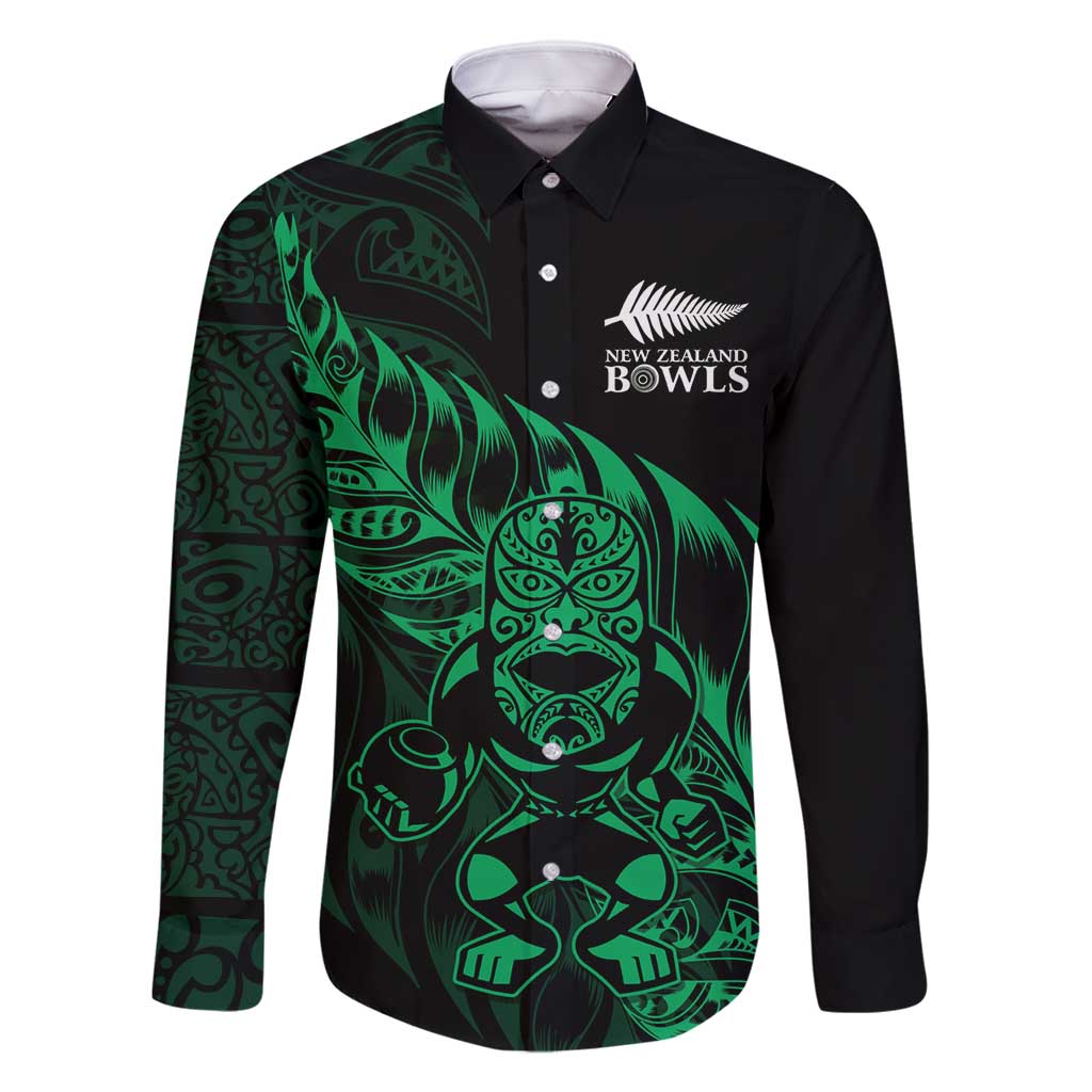 New Zealand Lawn Bowls Custom Family Matching Off Shoulder Short Dress and Hawaiian Shirt Green Maori Warrior Tribal Silver Fern - Polynesian Pride
