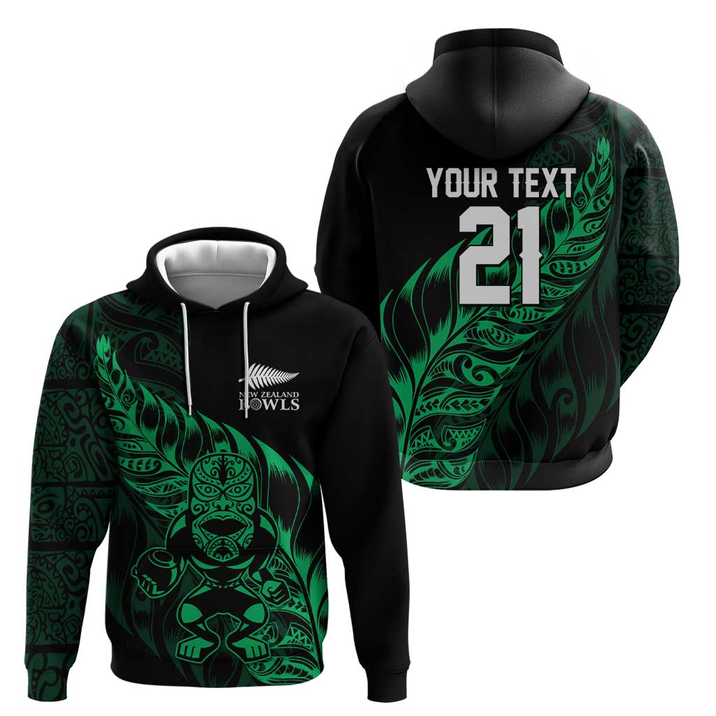 New Zealand Lawn Bowls Custom Hoodie Green Maori Warrior Tribal Silver Fern - Polynesian Pride