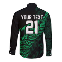 New Zealand Lawn Bowls Custom Long Sleeve Button Shirt Green Maori Warrior Tribal Silver Fern - Polynesian Pride