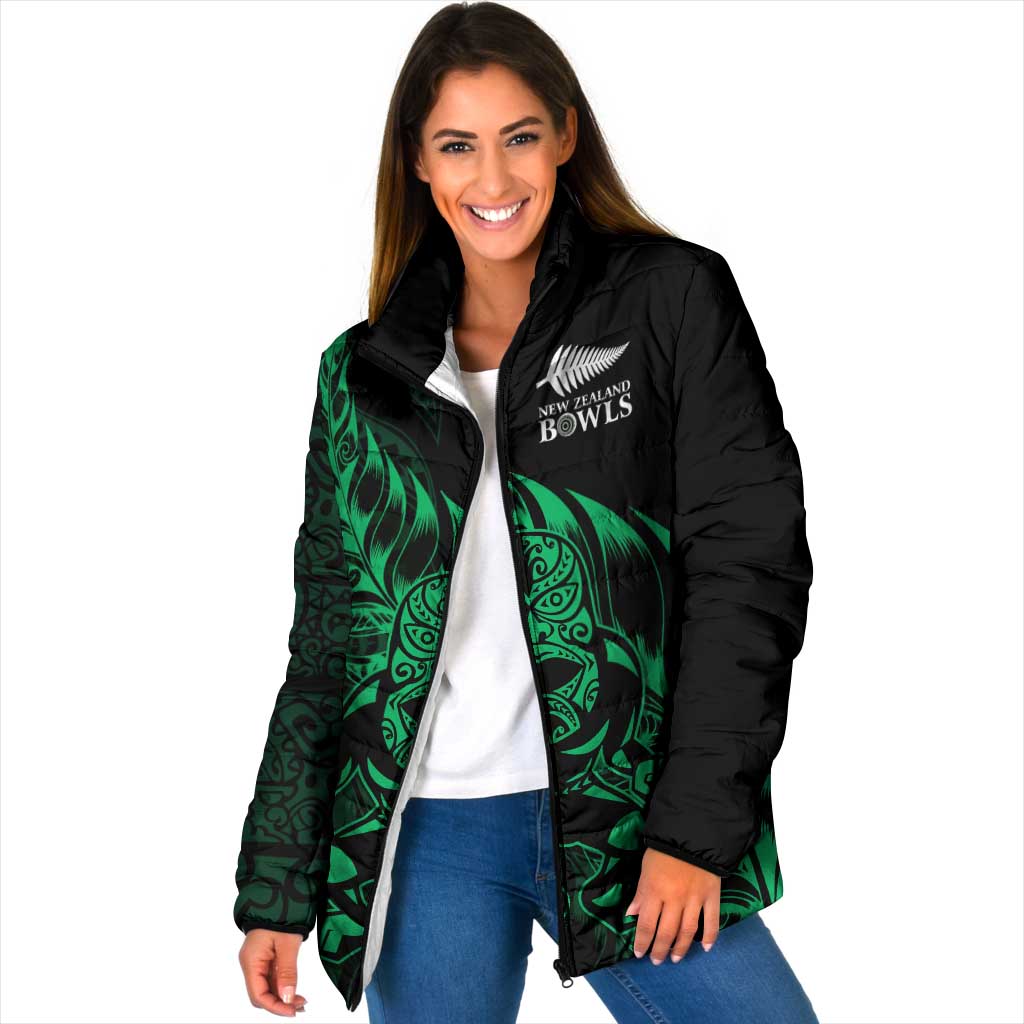 New Zealand Lawn Bowls Custom Padded Jacket Green Maori Warrior Tribal Silver Fern - Polynesian Pride