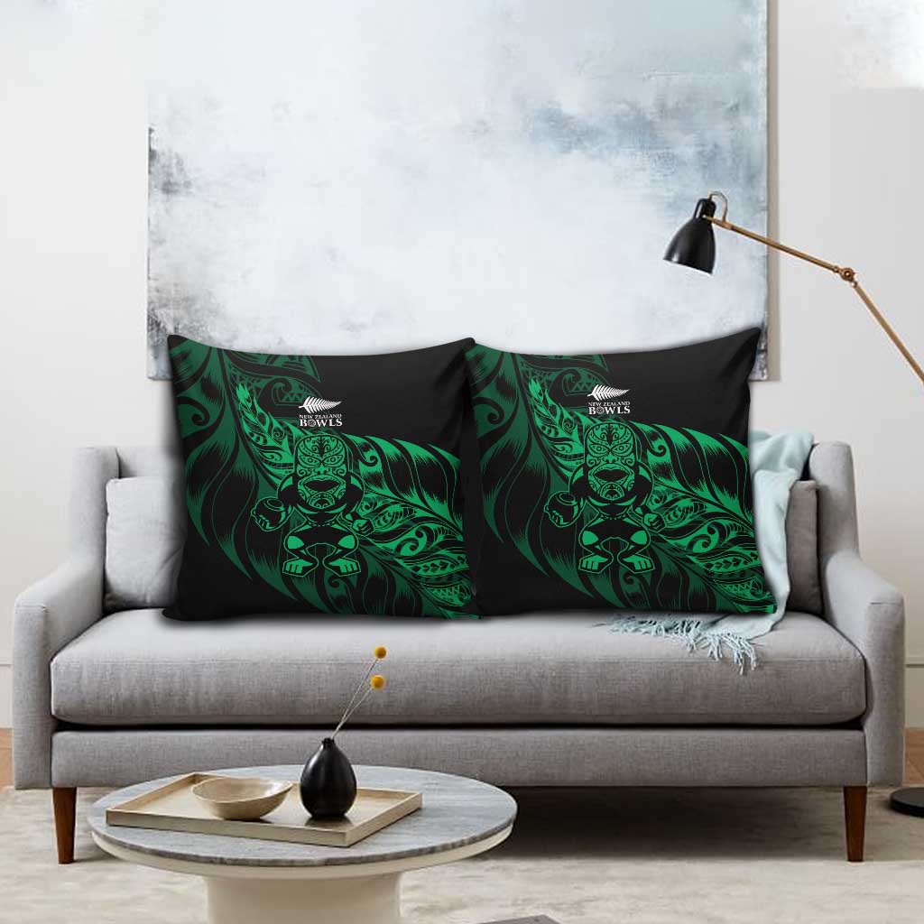 New Zealand Lawn Bowls Pillow Cover Green Maori Warrior Tribal Silver Fern - Polynesian Pride