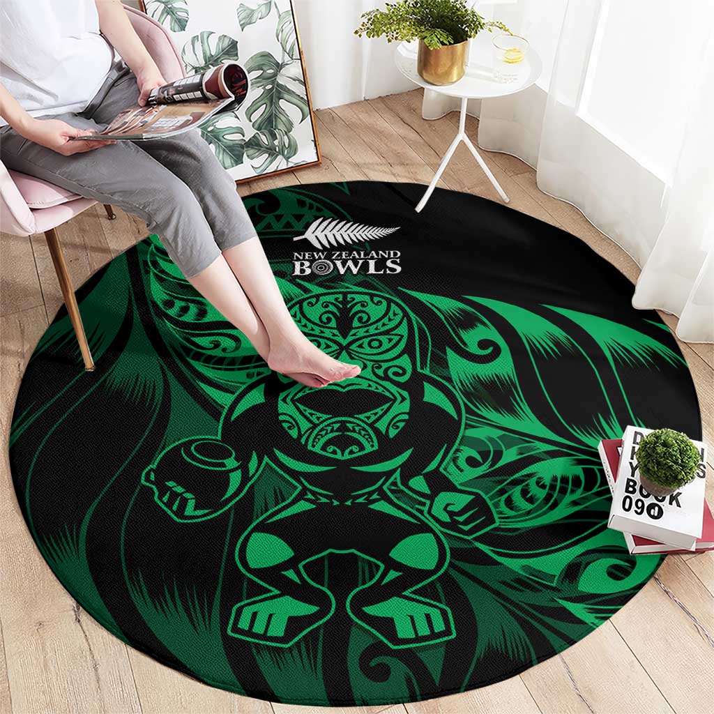 New Zealand Lawn Bowls Round Carpet Green Maori Warrior Tribal Silver Fern - Polynesian Pride