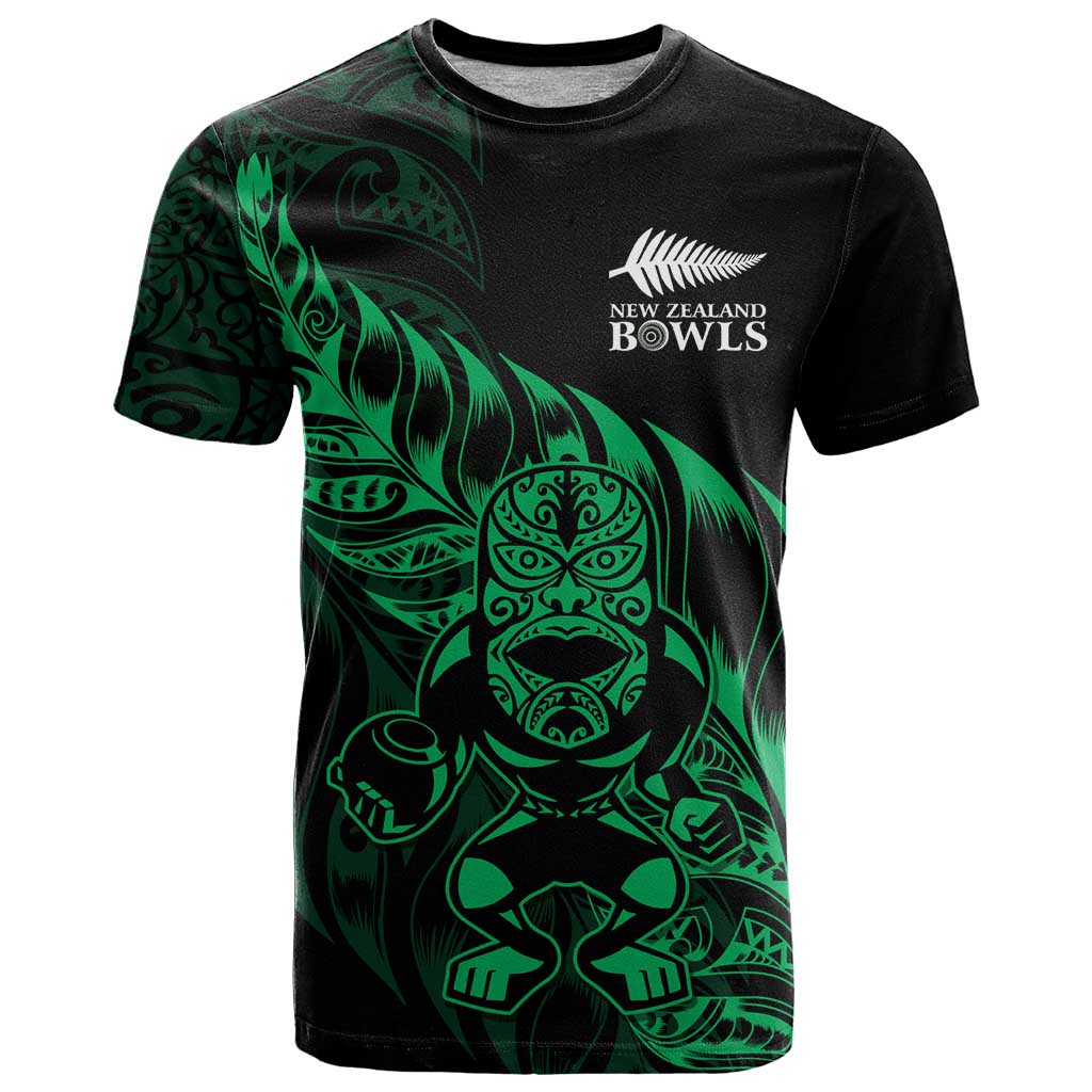 New Zealand Lawn Bowls Custom T Shirt Green Maori Warrior Tribal Silver Fern - Polynesian Pride