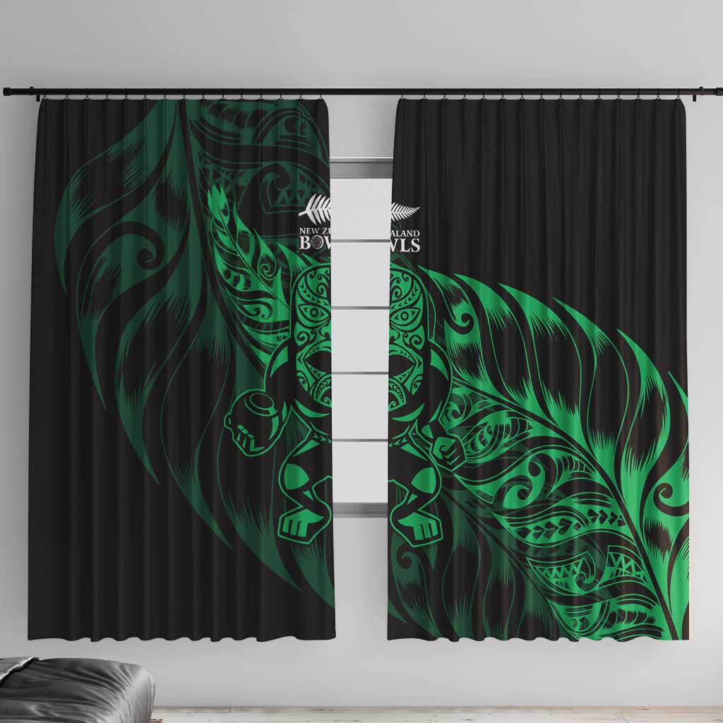 New Zealand Lawn Bowls Window Curtain Green Maori Warrior Tribal Silver Fern - Polynesian Pride
