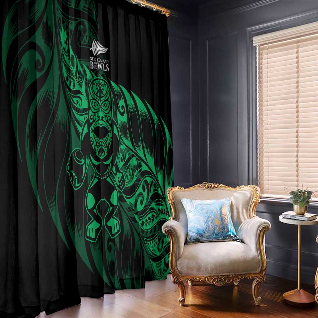 New Zealand Lawn Bowls Window Curtain Green Maori Warrior Tribal Silver Fern - Polynesian Pride