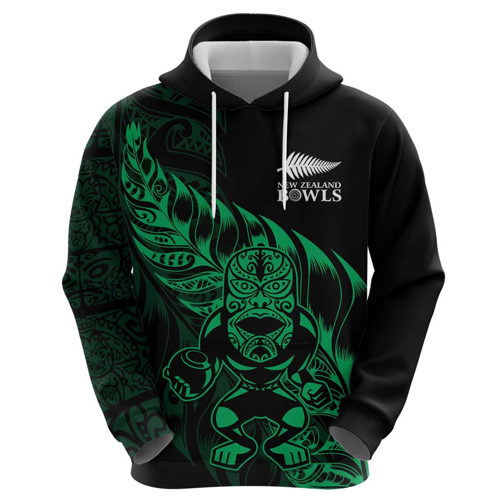 New Zealand Lawn Bowls Custom Zip Hoodie Green Maori Warrior Tribal Silver Fern - Polynesian Pride