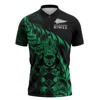 New Zealand Lawn Bowls Custom Zipper Polo Shirt Green Maori Warrior Tribal Silver Fern - Polynesian Pride