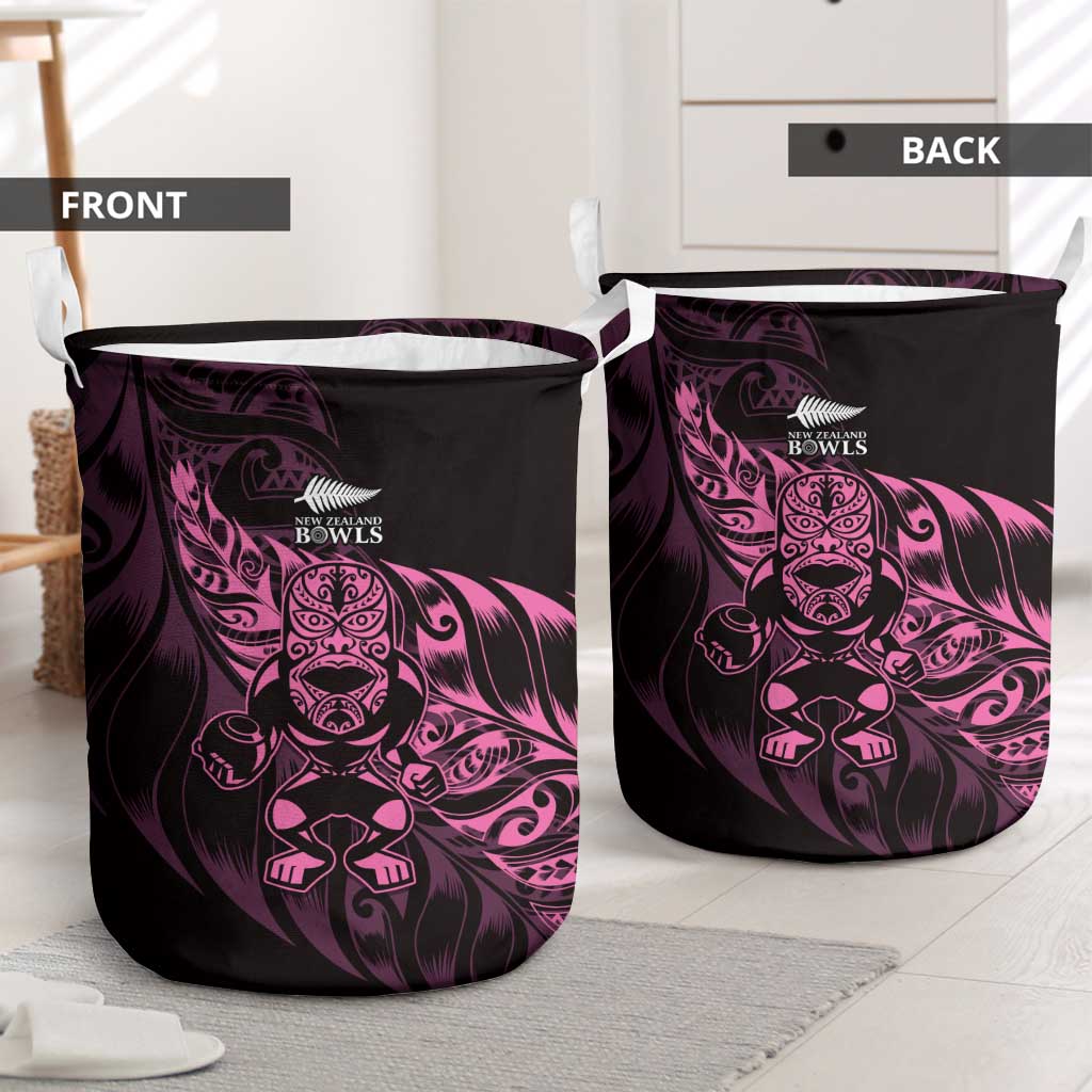 New Zealand Lawn Bowls Laundry Basket Pink Maori Warrior Tribal Silver Fern - Polynesian Pride
