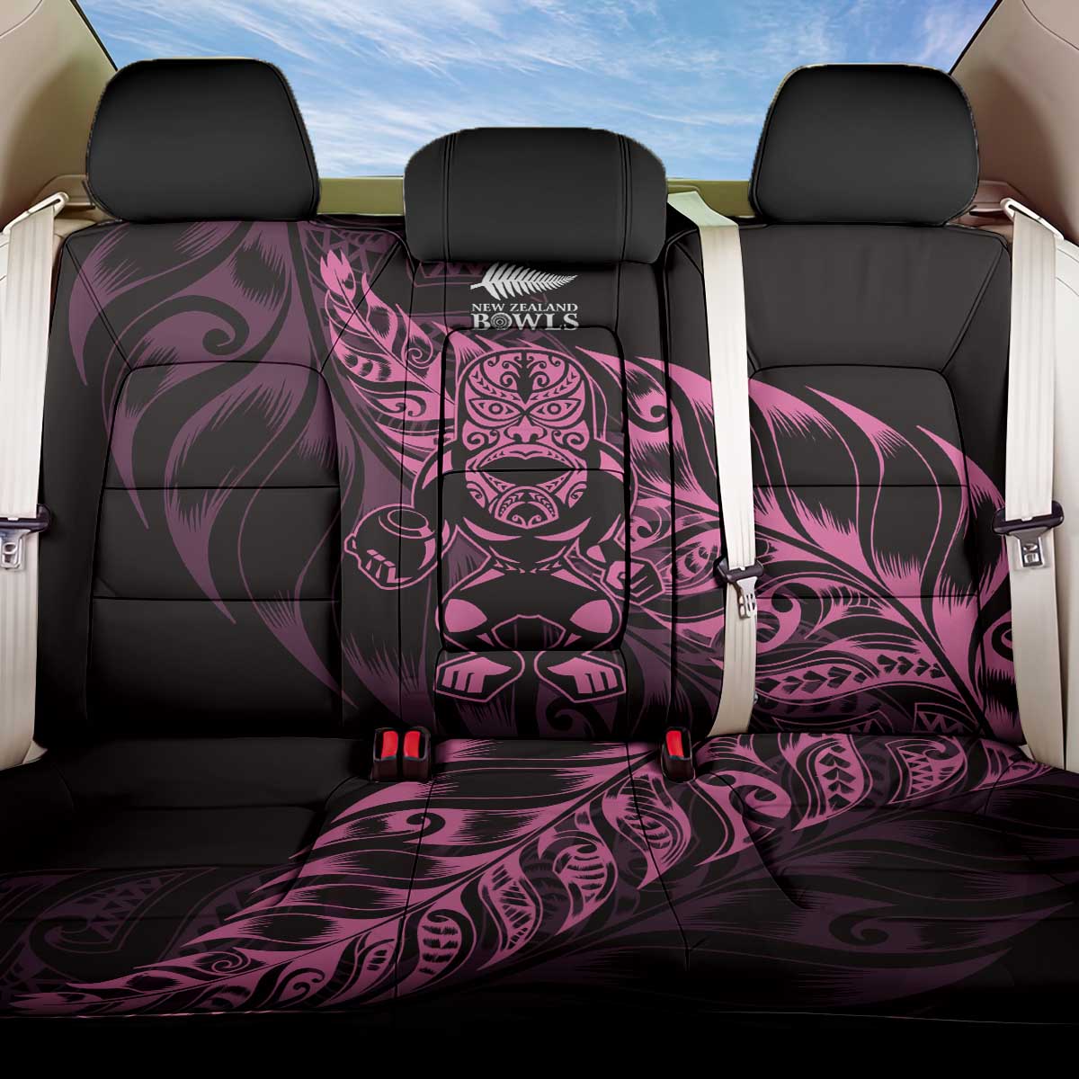 New Zealand Lawn Bowls Back Car Seat Cover Pink Maori Warrior Tribal Silver Fern - Polynesian Pride