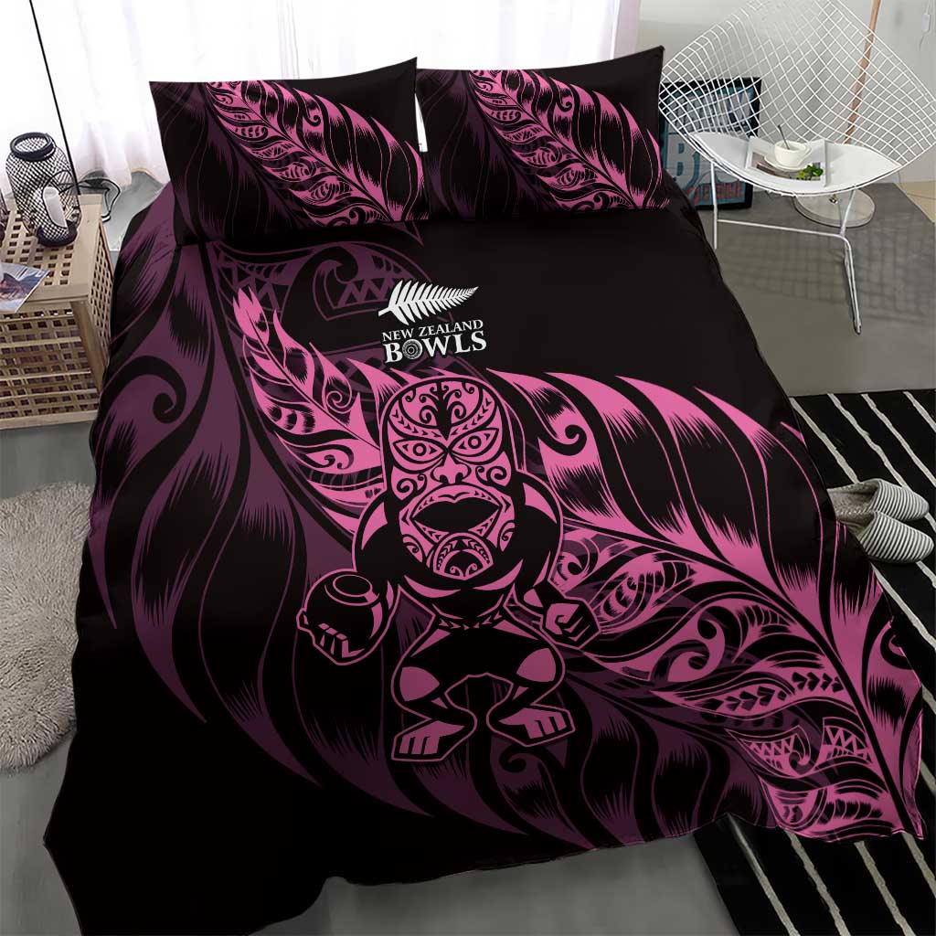 New Zealand Lawn Bowls Bedding Set Pink Maori Warrior Tribal Silver Fern - Polynesian Pride