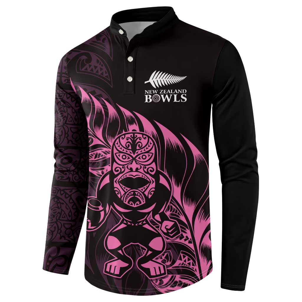 New Zealand Lawn Bowls Custom Button Sweatshirt Pink Maori Warrior Tribal Silver Fern - Polynesian Pride