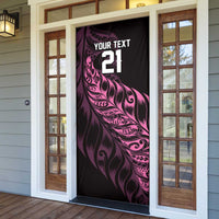 New Zealand Lawn Bowls Custom Door Cover Pink Maori Warrior Tribal Silver Fern - Polynesian Pride