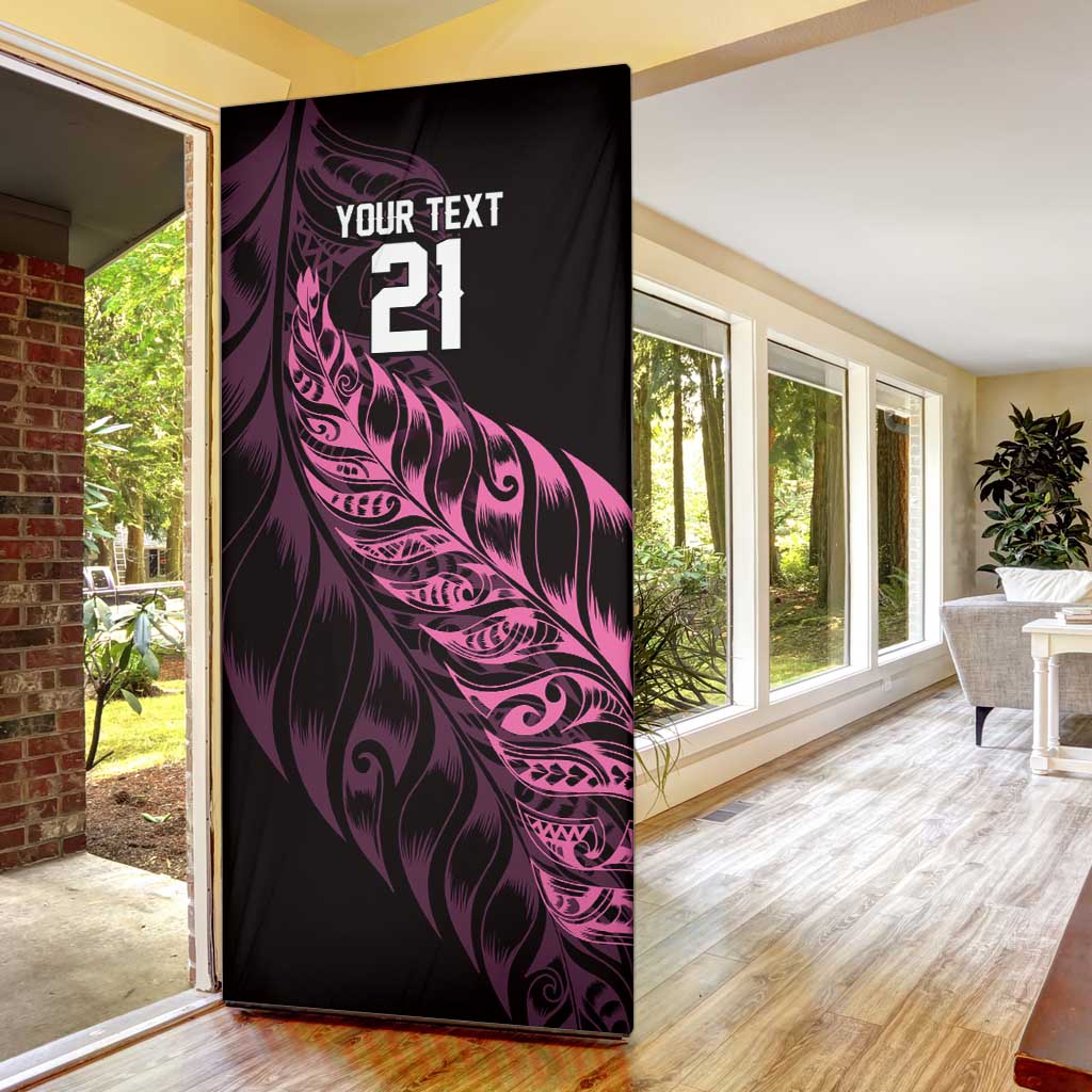 New Zealand Lawn Bowls Custom Door Cover Pink Maori Warrior Tribal Silver Fern - Polynesian Pride