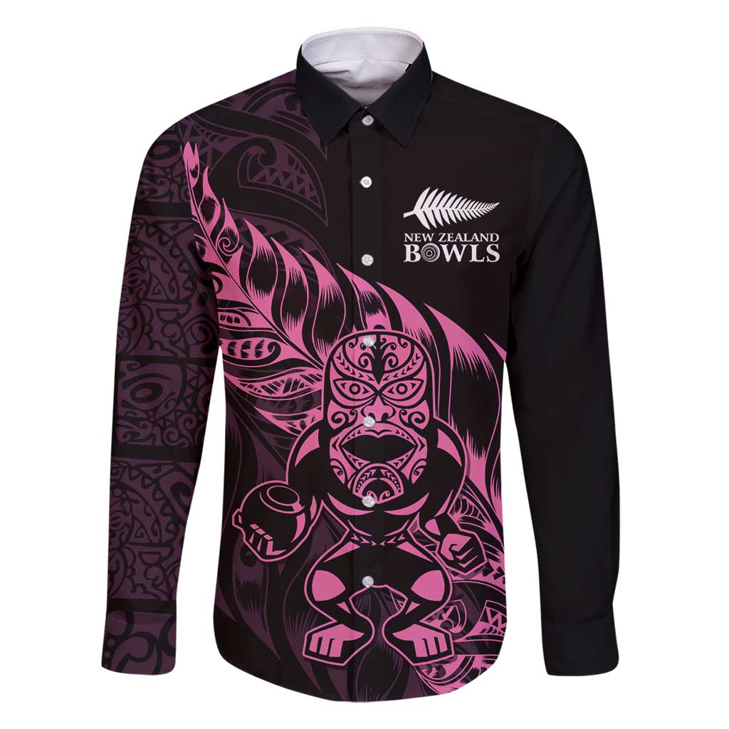 New Zealand Lawn Bowls Custom Family Matching Long Sleeve Bodycon Dress and Hawaiian Shirt Pink Maori Warrior Tribal Silver Fern - Polynesian Pride