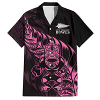 New Zealand Lawn Bowls Custom Family Matching Off Shoulder Short Dress and Hawaiian Shirt Pink Maori Warrior Tribal Silver Fern - Polynesian Pride
