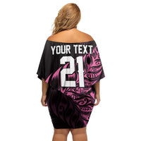 New Zealand Lawn Bowls Custom Family Matching Off Shoulder Short Dress and Hawaiian Shirt Pink Maori Warrior Tribal Silver Fern - Polynesian Pride