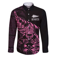 New Zealand Lawn Bowls Custom Family Matching Puletasi and Hawaiian Shirt Pink Maori Warrior Tribal Silver Fern - Polynesian Pride
