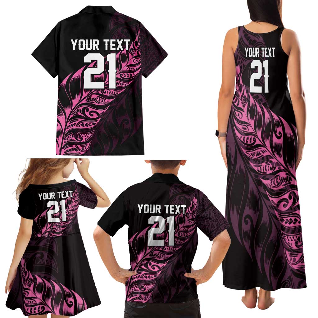 New Zealand Lawn Bowls Custom Family Matching Tank Maxi Dress and Hawaiian Shirt Pink Maori Warrior Tribal Silver Fern - Polynesian Pride