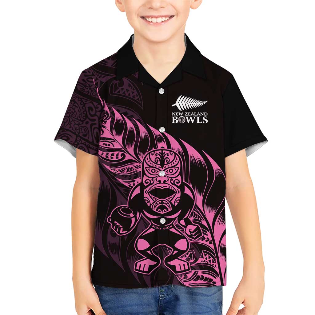 New Zealand Lawn Bowls Custom Kid Hawaiian Shirt Pink Maori Warrior Tribal Silver Fern - Polynesian Pride