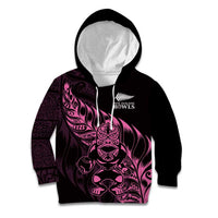 New Zealand Lawn Bowls Custom Kid Hoodie Pink Maori Warrior Tribal Silver Fern - Polynesian Pride